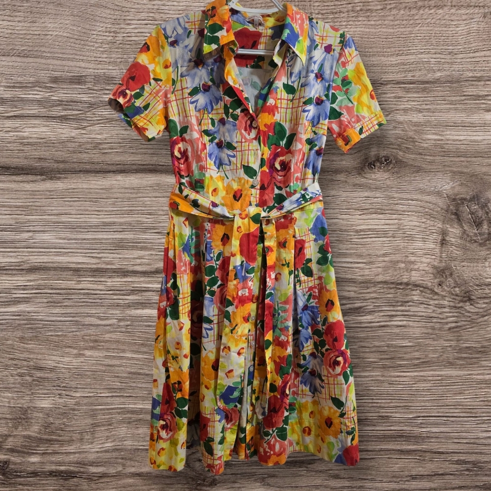 Frances Valentine floral Short Sleeve button-up Dress